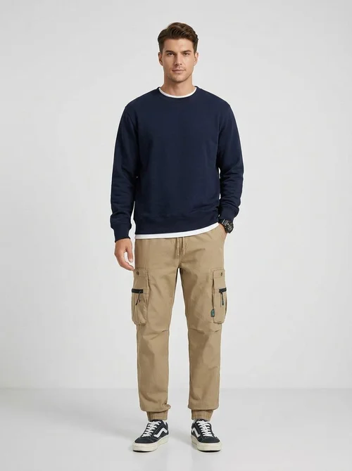 Functional Multi-Pocket Vintage Cuffed Men's Cargo Pants for Casual Wear