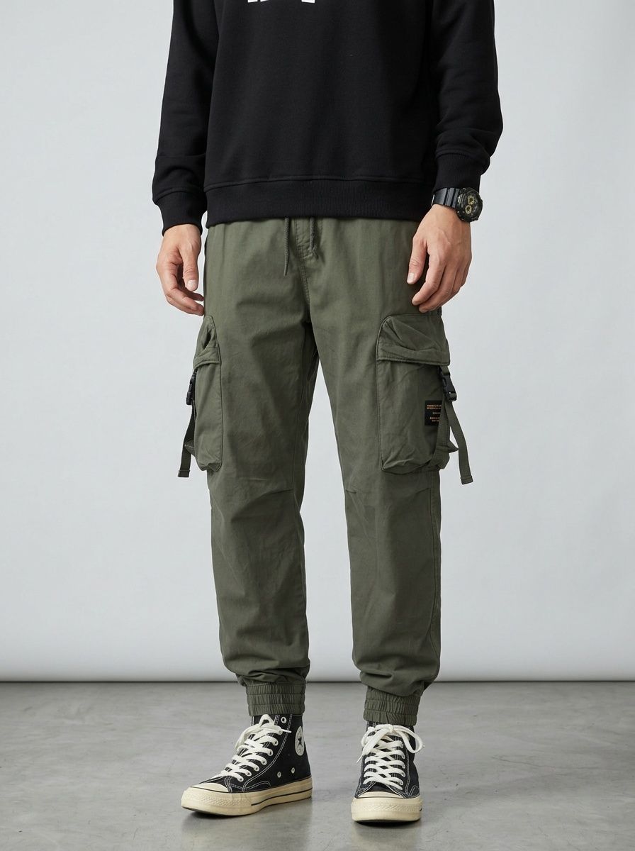 Vintage Multi-Pocket Cuffed Men's Cargo Pants for Casual Wear