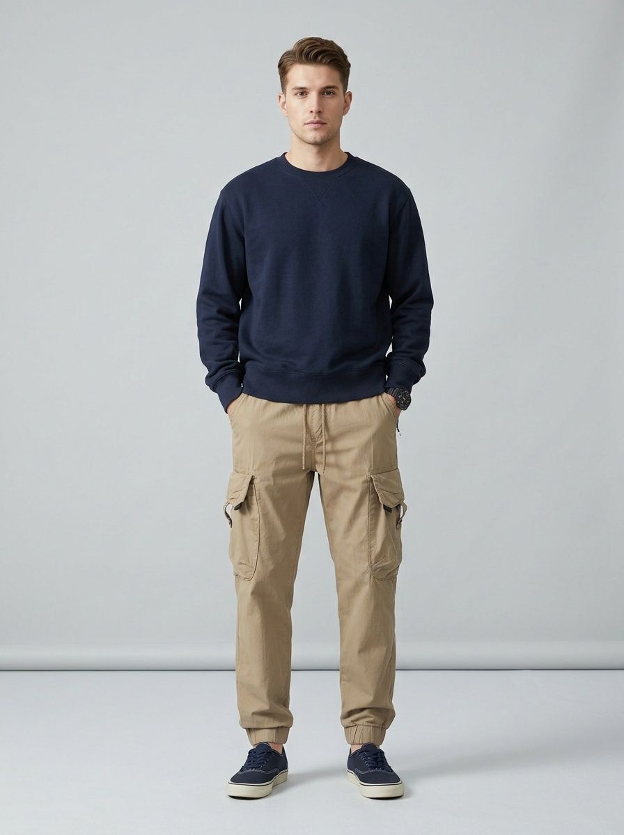 Relaxed Fit Retro Cuffed Men's Cargo Pants for Casual Outdoor Wear