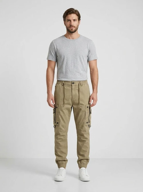 Retro Functional Multi-Pocket Men's Cargo Pants with Cuffed Ankle