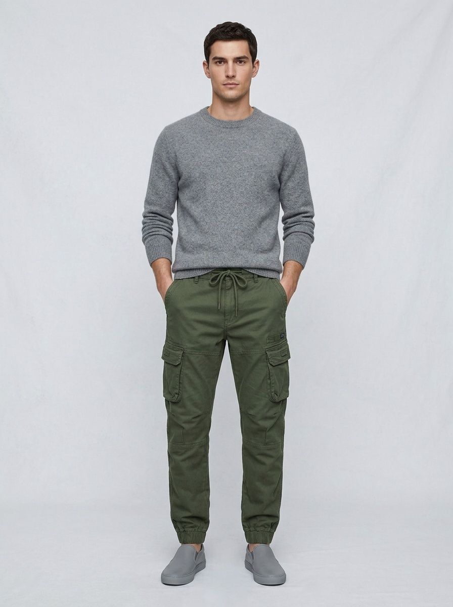 Vintage Straight Leg Loose Men's Cargo Pants With Elastic Legs' Opening for Summer Casual Wear