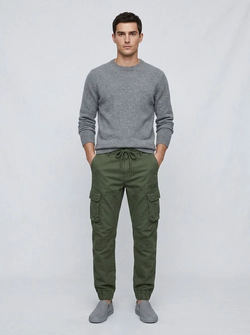 Vintage Straight Leg Loose Men's Cargo Pants With Elastic Legs' Opening for Summer Casual Wear