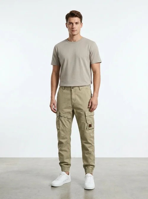 Vintage Straight Fit Loose Men's Cargo Pants With Elastic Legs' Opening for Summer Casual Wear