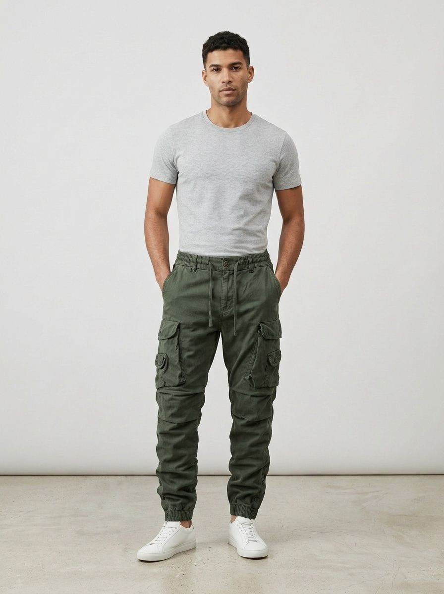Relaxed Fit Pleated Functional Men's Cargo Pants for Outdoor Casual Wear