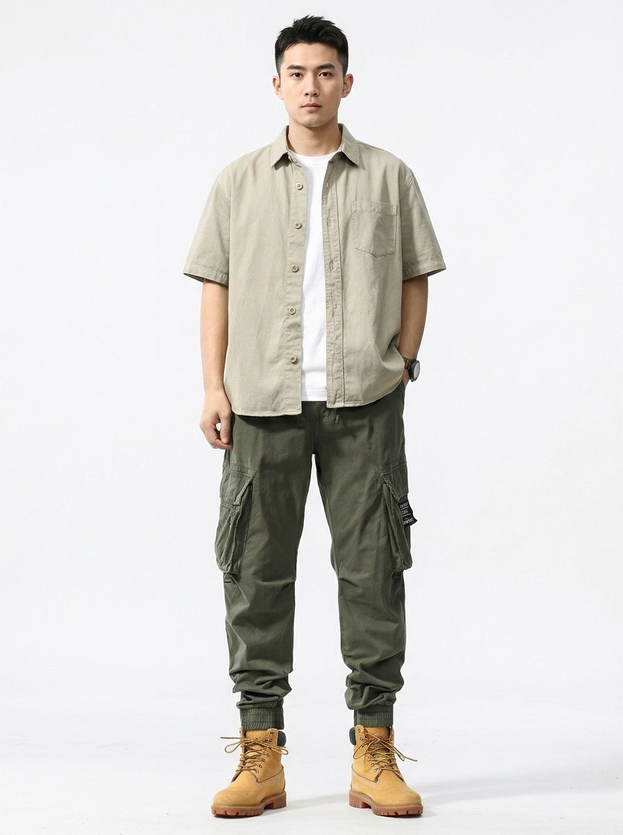 Vintage-Inspired Harem Fit Elastic Cuffed Men's Cargo Pants for Year-Round Casual Wear
