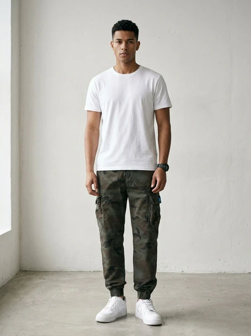 Relaxed Fit Drawstring Straight Leg Men's Cargo Pants for Casual Wear