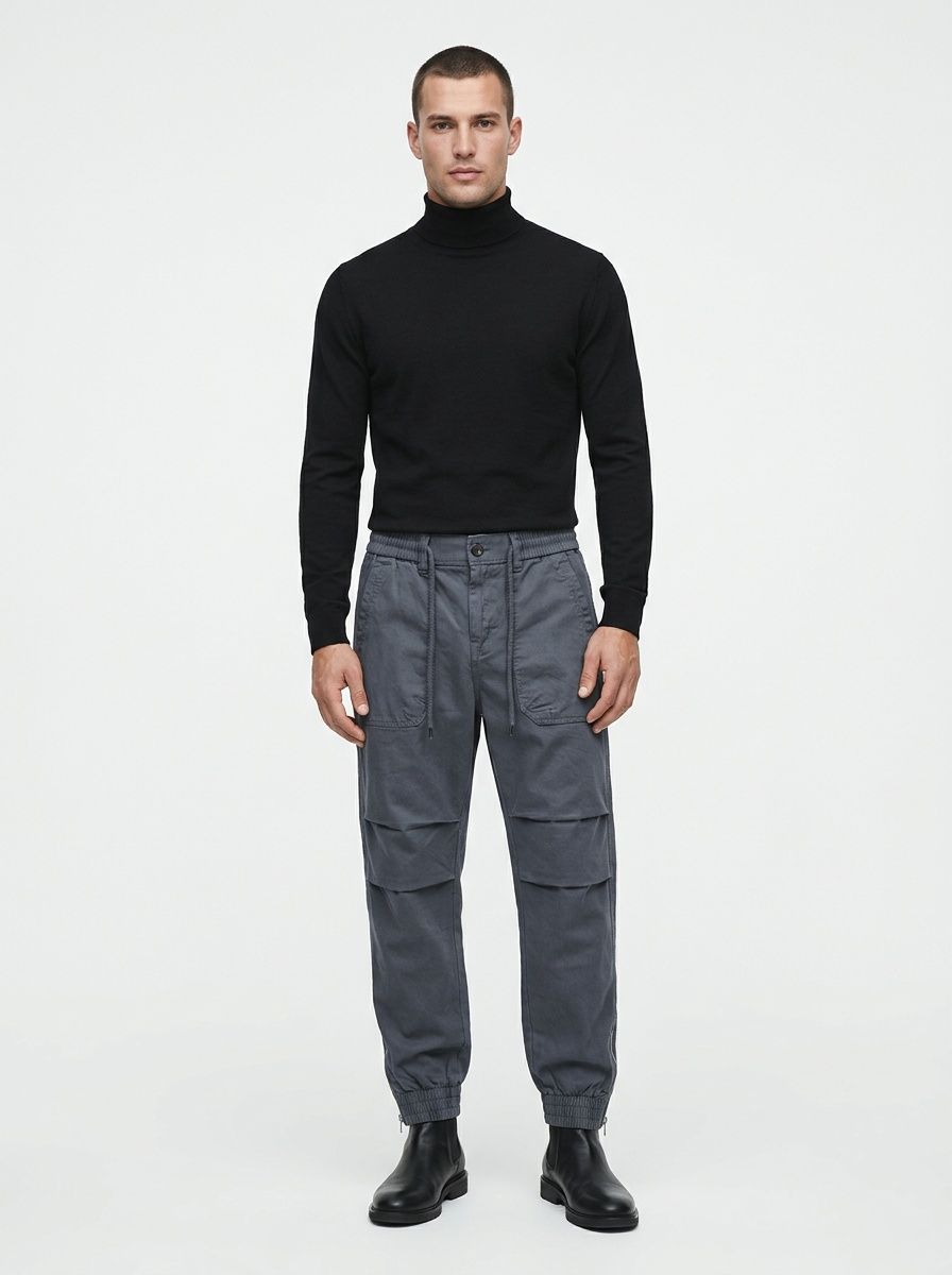 Minimalist Design Cuffed Men's Cargo Pants for Athletic Casual Wear