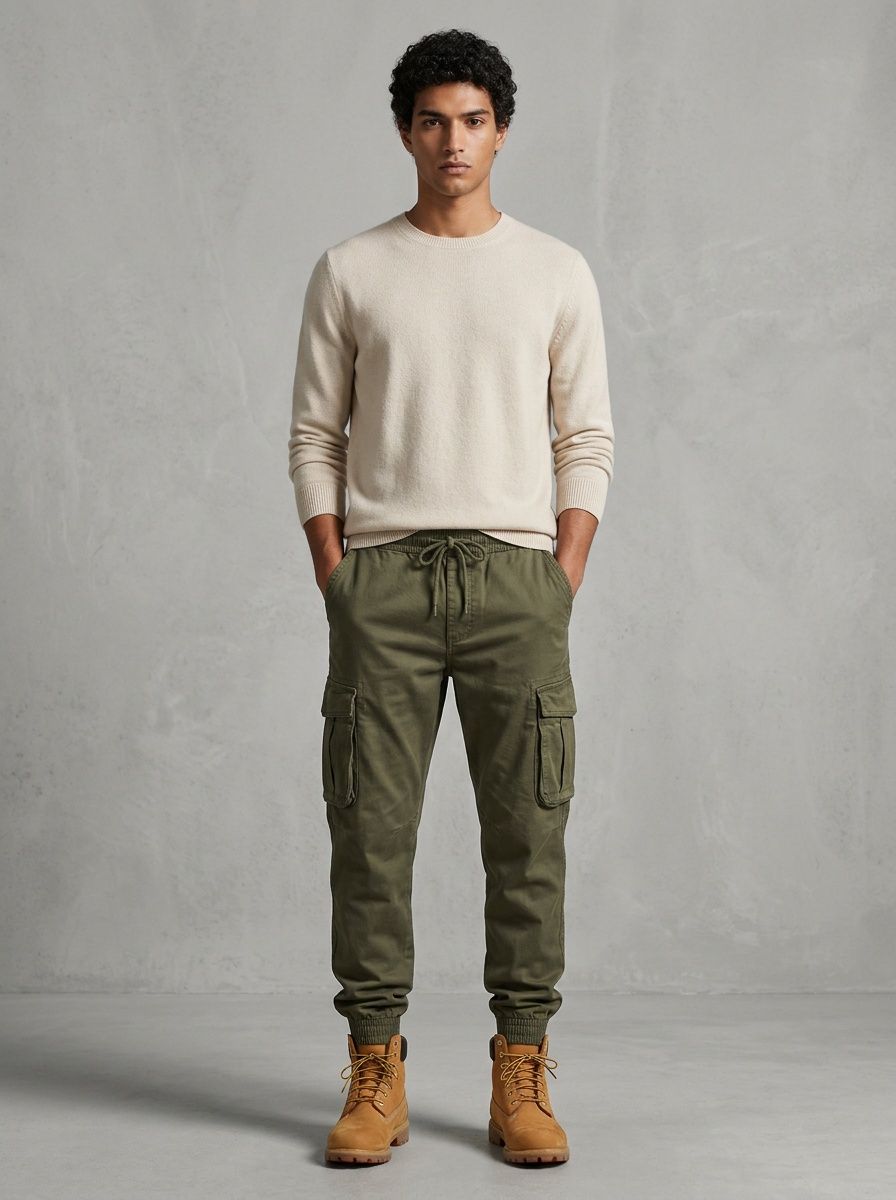 Pantalones cargo elásticos y funcionales con puños para hombre, ideales para uso informal al aire libre.