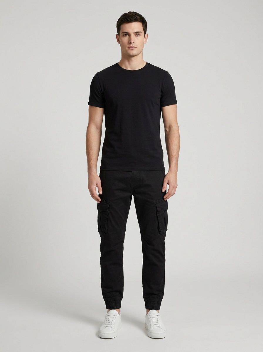 Pantalones cargo elásticos y funcionales con puños para hombre, ideales para uso informal al aire libre.