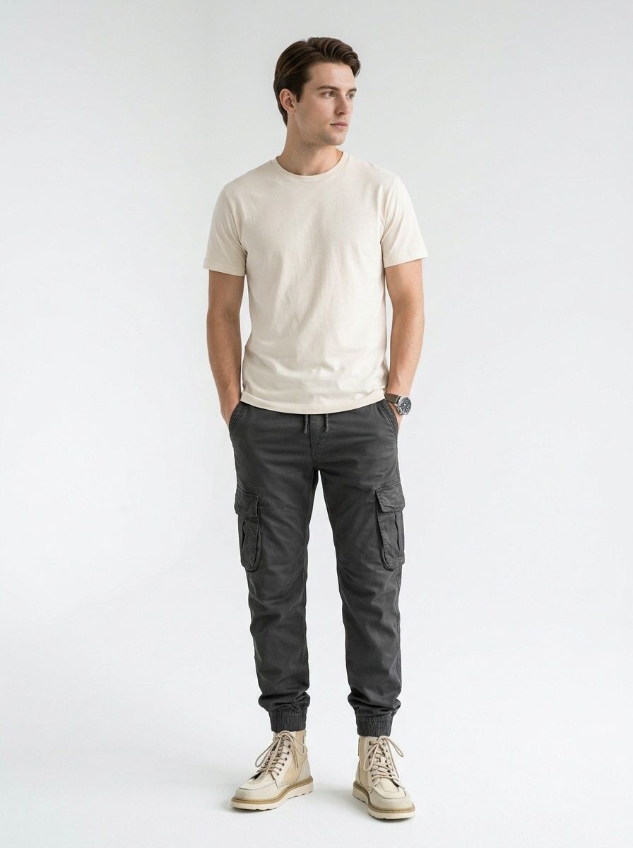 Pantalones cargo elásticos y funcionales con puños para hombre, ideales para uso informal al aire libre.