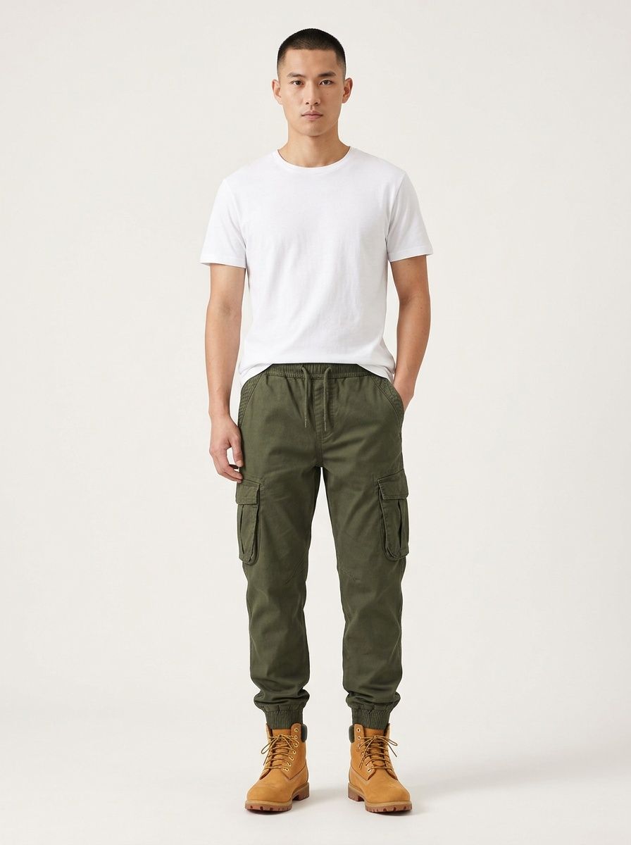Functional Stretch Fit Cuffed Men's Cargo Pants for Outdoor Casual Wear