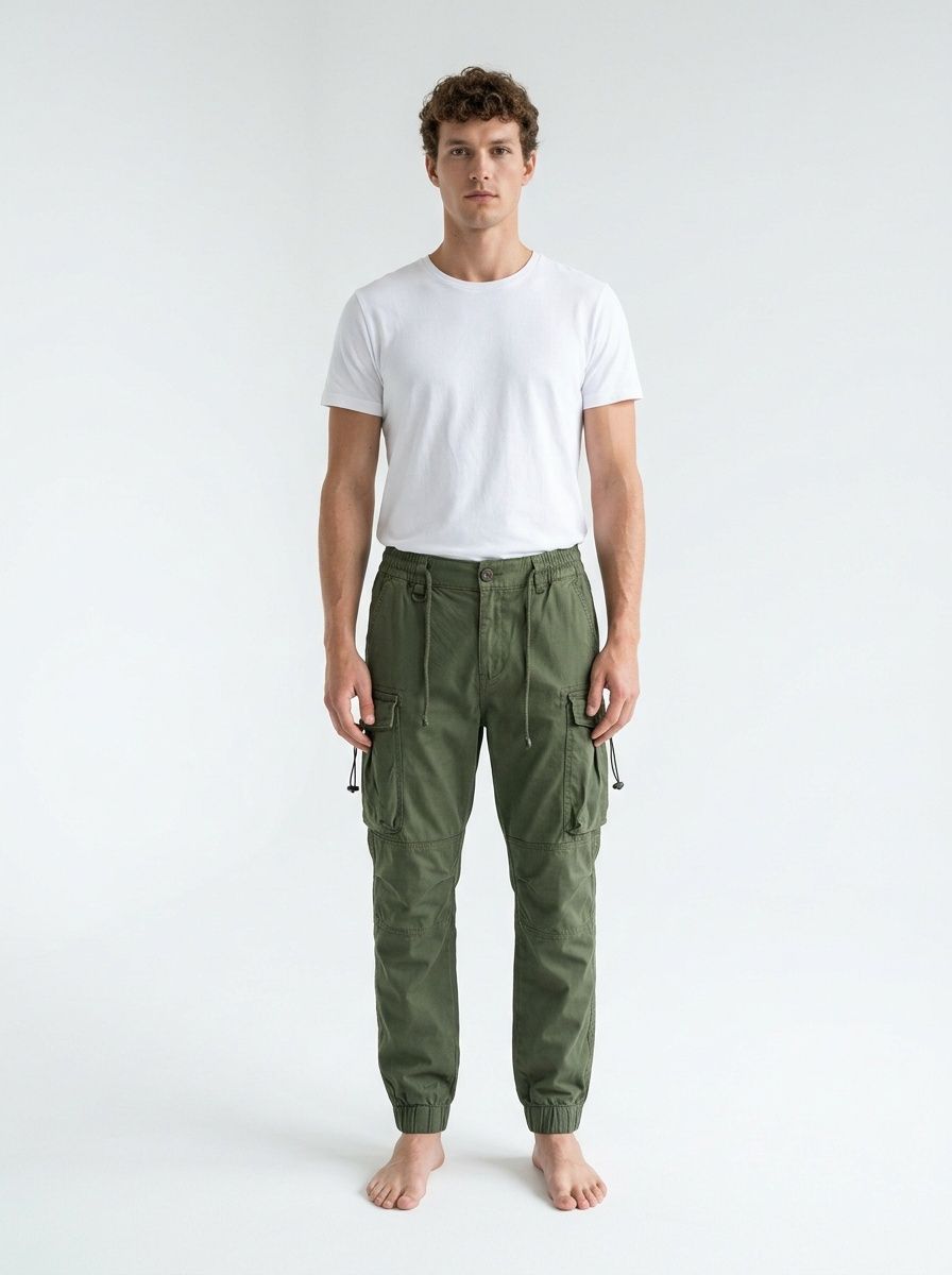 Zipper Detail Multi-Pocket Men's Cuffed Cargo Jogger Pants for Casual Wear