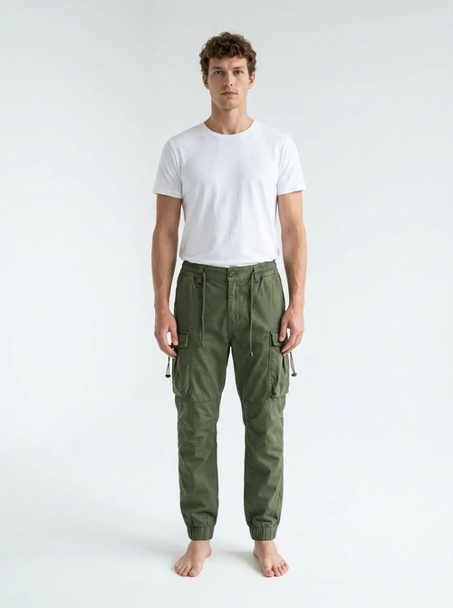 Zipper Detail Multi-Pocket Men's Cuffed Cargo Jogger Pants for Casual Wear