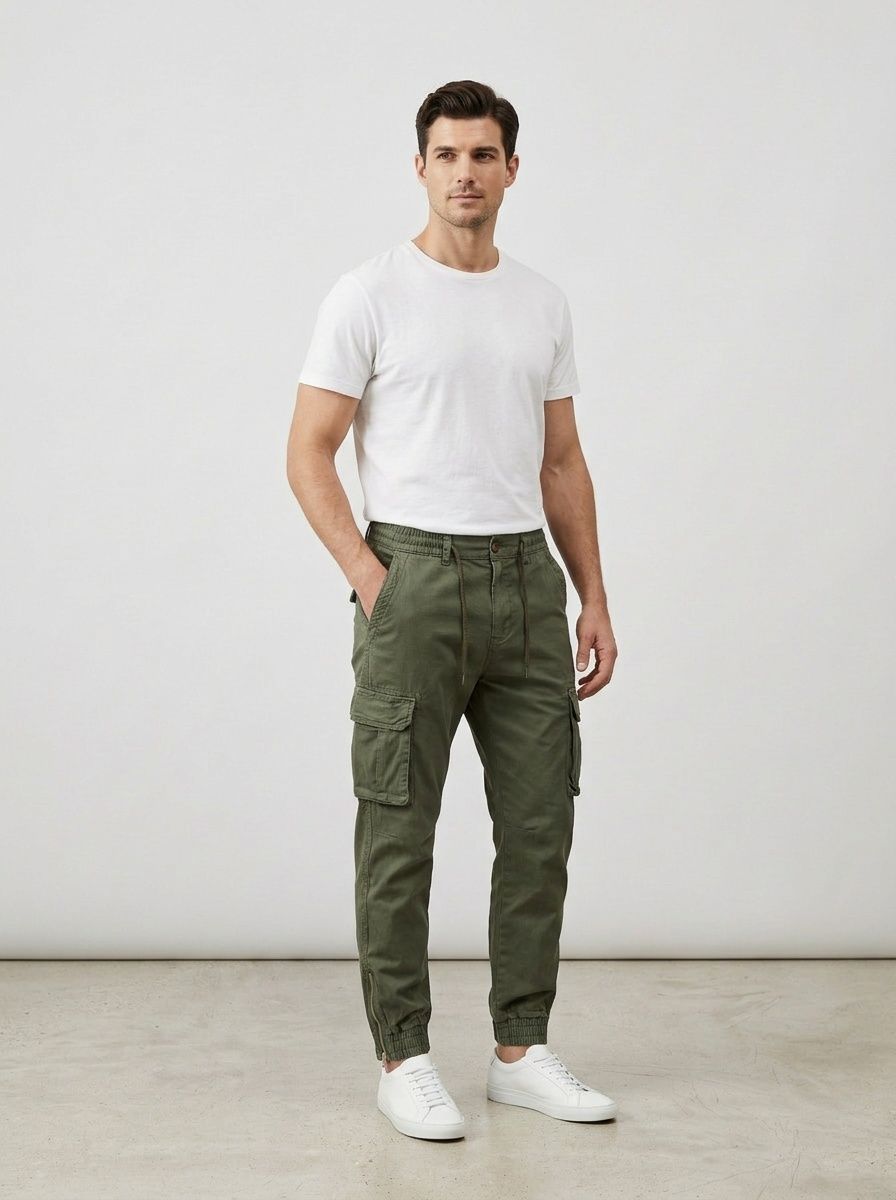 Zipper Detail Vintage Cuffed Men's Cargo Pants for Casual Travel Wear