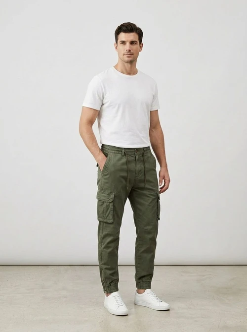 Zipper Detail Vintage Cuffed Men's Cargo Pants for Casual Travel Wear