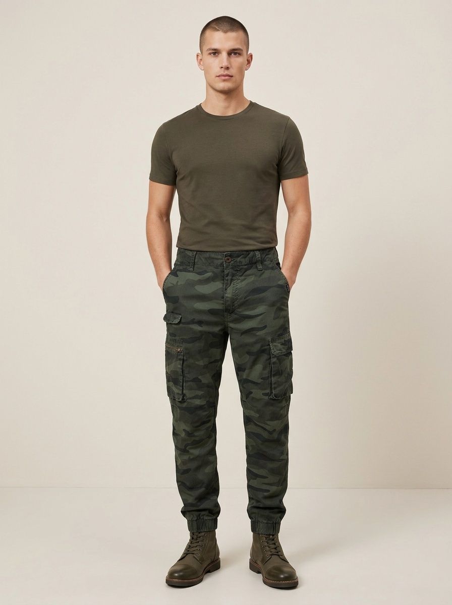 Tapered Stretch Camouflage Multi-Pocket Men's Cargo Pants for Casual Outdoor Wear