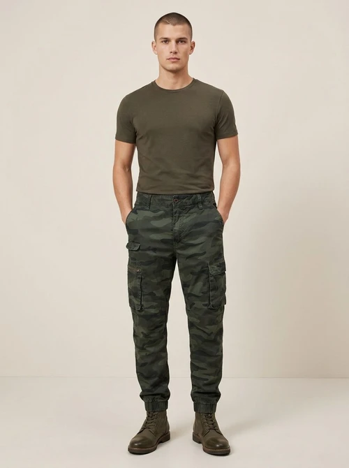Tapered Stretch Camouflage Multi-Pocket Men's Cargo Pants for Casual Outdoor Wear