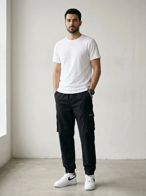 Vintage Stretch Fit Tapered Men's Cargo Pants for Casual Wear