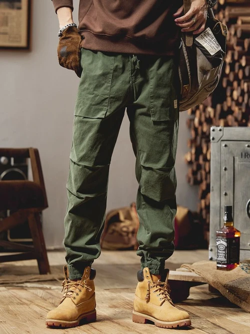 Relaxed Fit Drawstring Vintage Men's Cargo Pants for Casual Wear