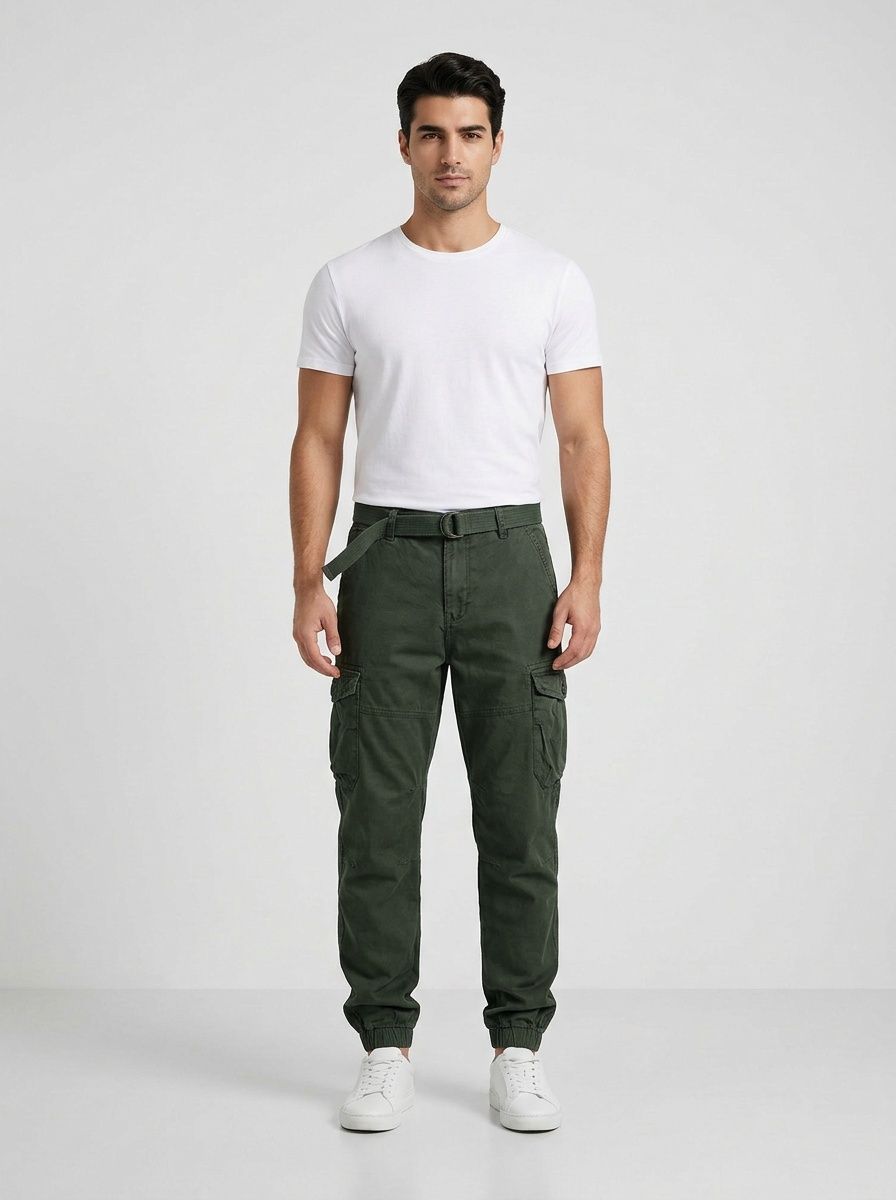 High Street Multi-Pocket Cuffed Men's Cargo Pants for Durable Casual Wear