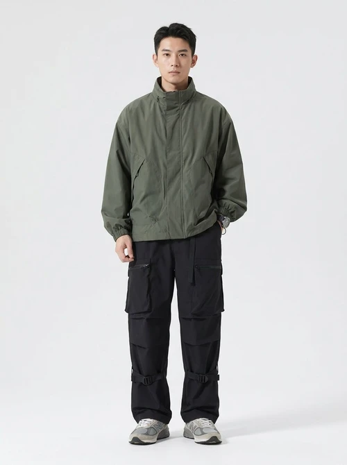 Pleated Detail Wide-Leg Breathable Men's Cargo Pants for Casual Techwear