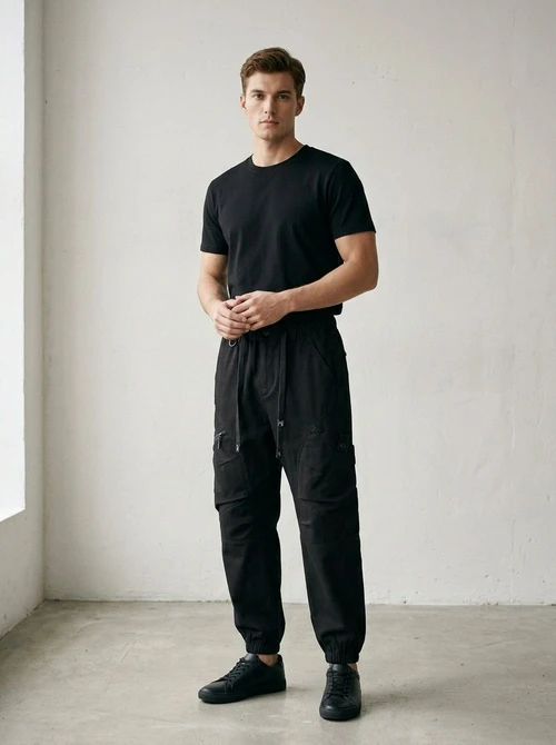 Vintage Inspired Multi-Pocket Cuffed Men's Cargo Pants for Casual Sports Wear