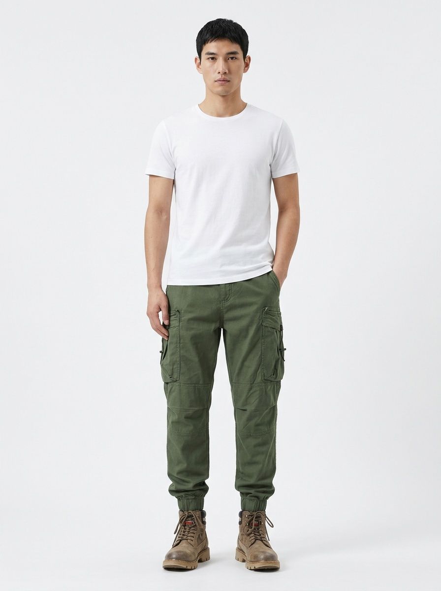 Multi-Pocket Stretch Fit Vintage Men's Cargo Pants for Casual Streetwear