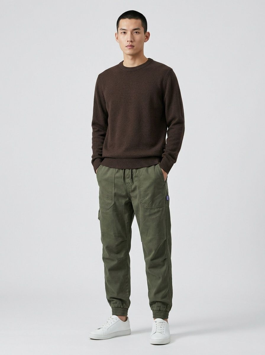 Vintage Fleece-Lined Large Pocket Stretch Men's Cargo Pants for Winter Casual Wear