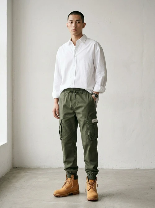 Zipper Detail Tapered Fit Men's Cargo Pants for Vintage Streetwear