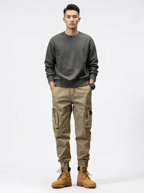 Vintage Relaxed Fit Elastic Waist Men's Cargo Pants for Outdoor Athletic Wear