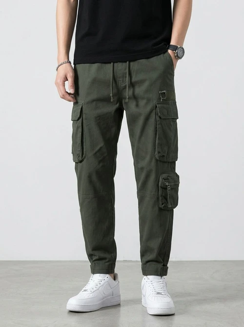 Relaxed Fit Stretch Retro Cuffed Men's Cargo Pants for Casual Athletic Wear