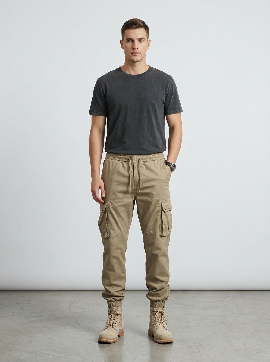 Relaxed Fit Stretch Vintage Cuffed Men's Cargo Pants for Casual Athletic Wear
