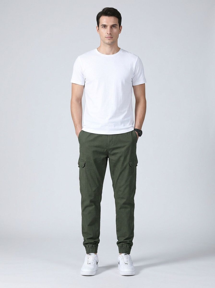 Minimalist Stretch Fit Vintage Cuffed Men's Cargo Pants for Casual Wear
