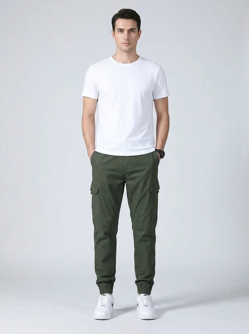 Minimalist Stretch Fit Vintage Cuffed Men's Cargo Pants for Casual Wear