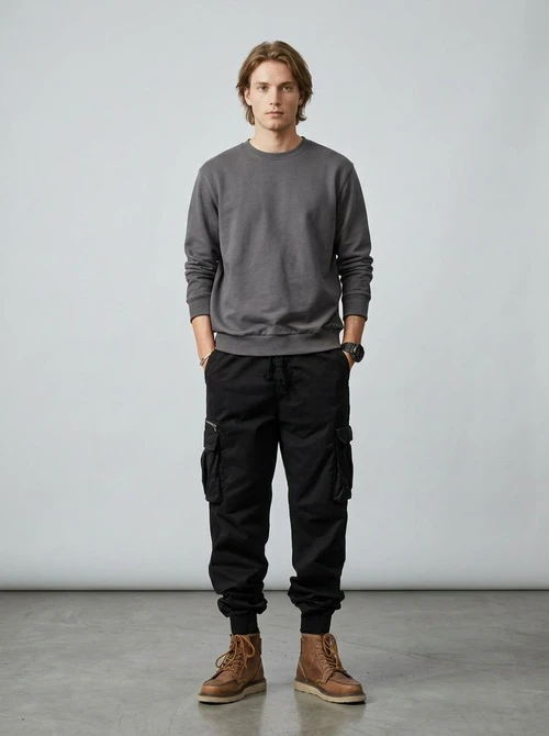 Relaxed Fit Retro Stretch Cuffed Men's Cargo Pants for Casual Streetwear