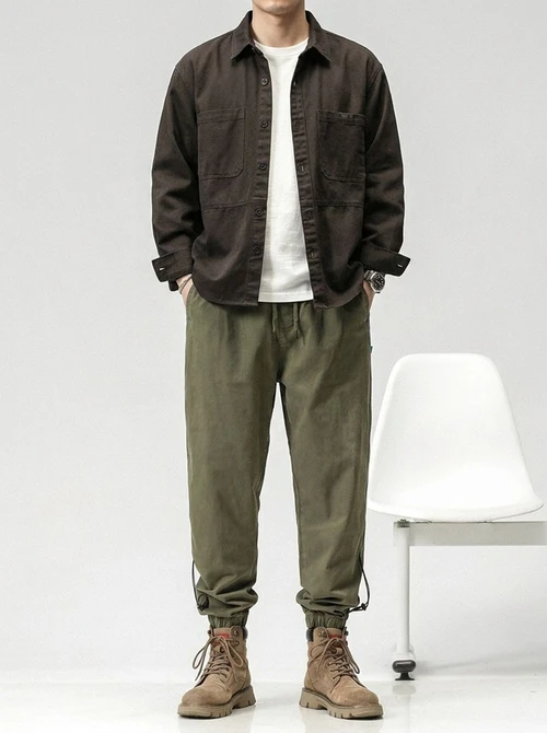 Relaxed Fit Drawstring Elastic Waist Men's Cargo Pants for Casual Athletic Wear