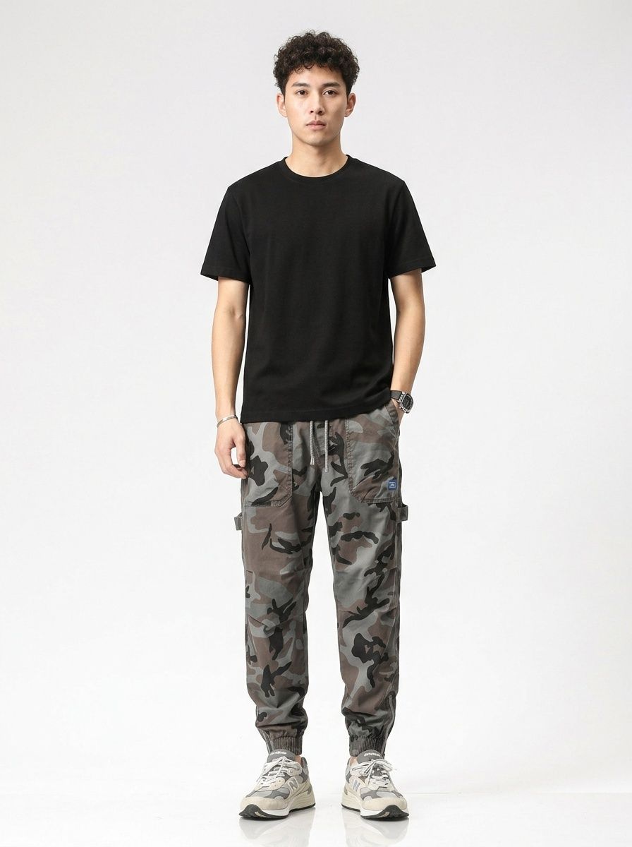 Camouflage Street Style Relaxed Fit Men's Cargo Pants with Tapered Cuffs