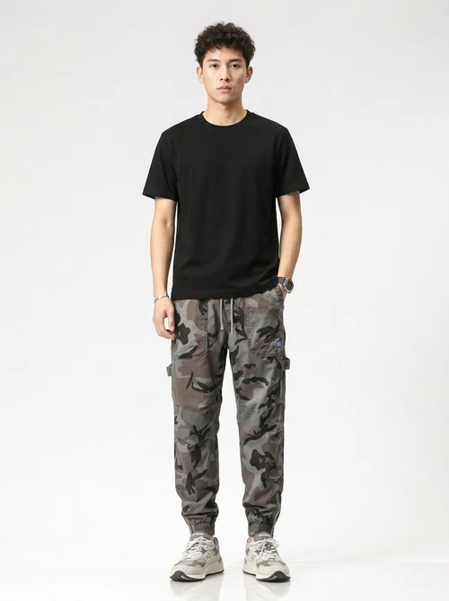 Camouflage Street Style Relaxed Fit Men's Cargo Pants with Tapered Cuffs