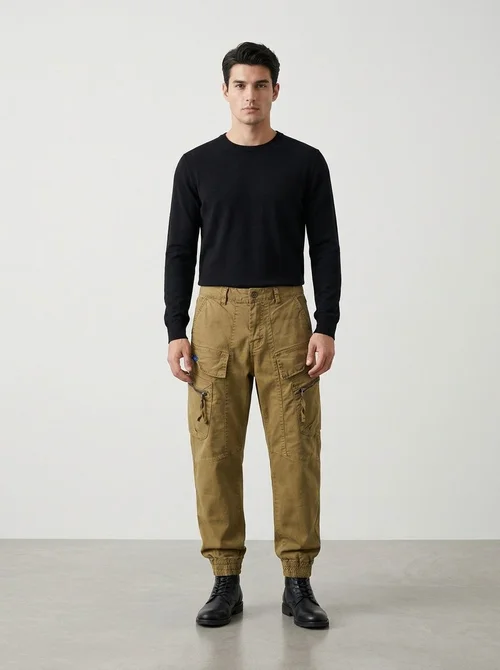 Vintage Style Relaxed Fit Men's Jogger Cargo Pants for Streetwear Casual Wear