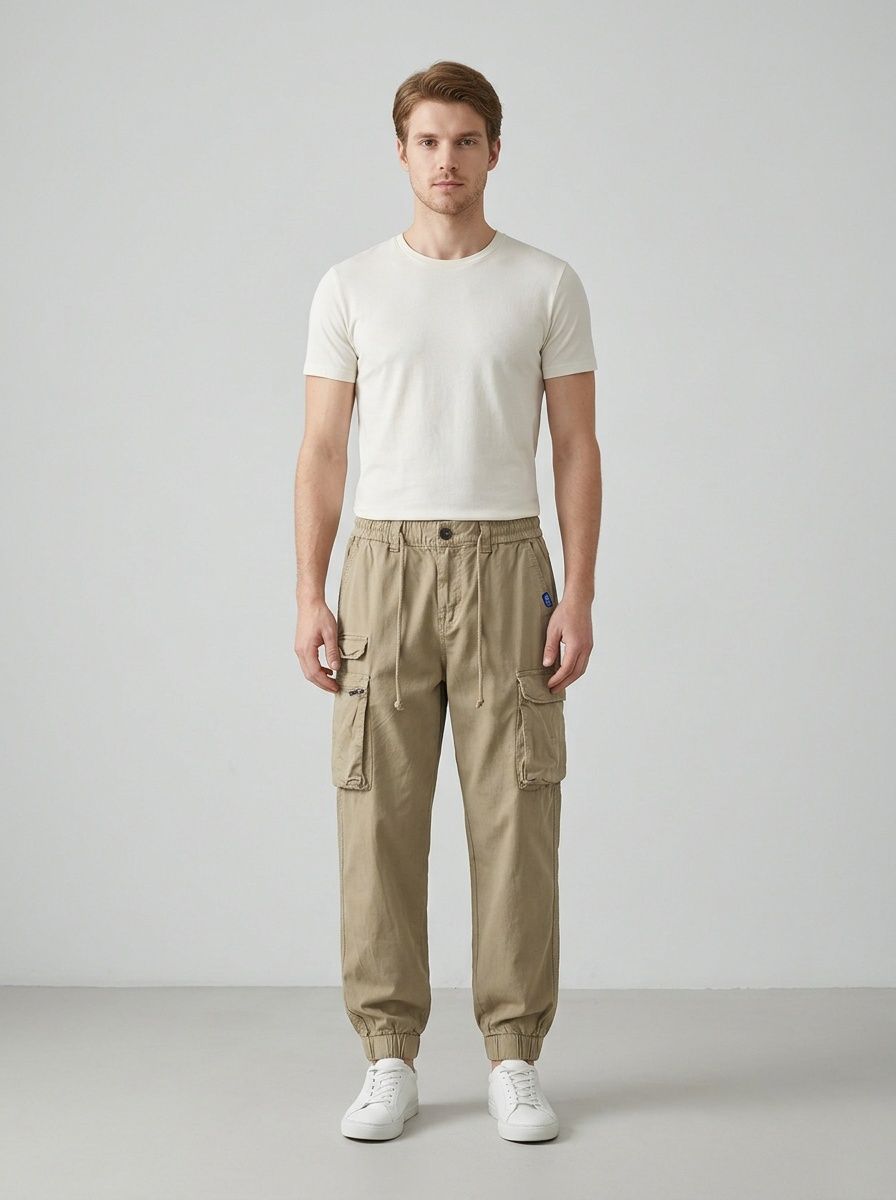Relaxed Fit Stretch Cuffed Men's Cargo Pants for Casual Athletic Wear