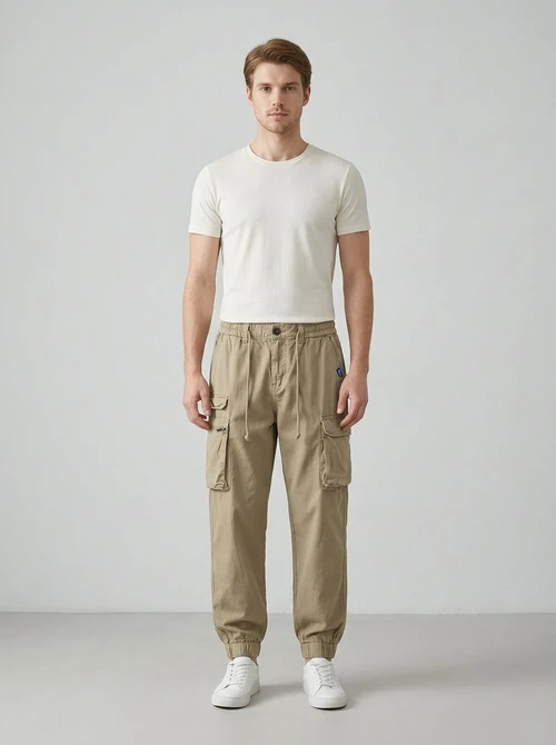 Pantalones cargo de corte relajado con puños elásticos para hombre para uso deportivo informal