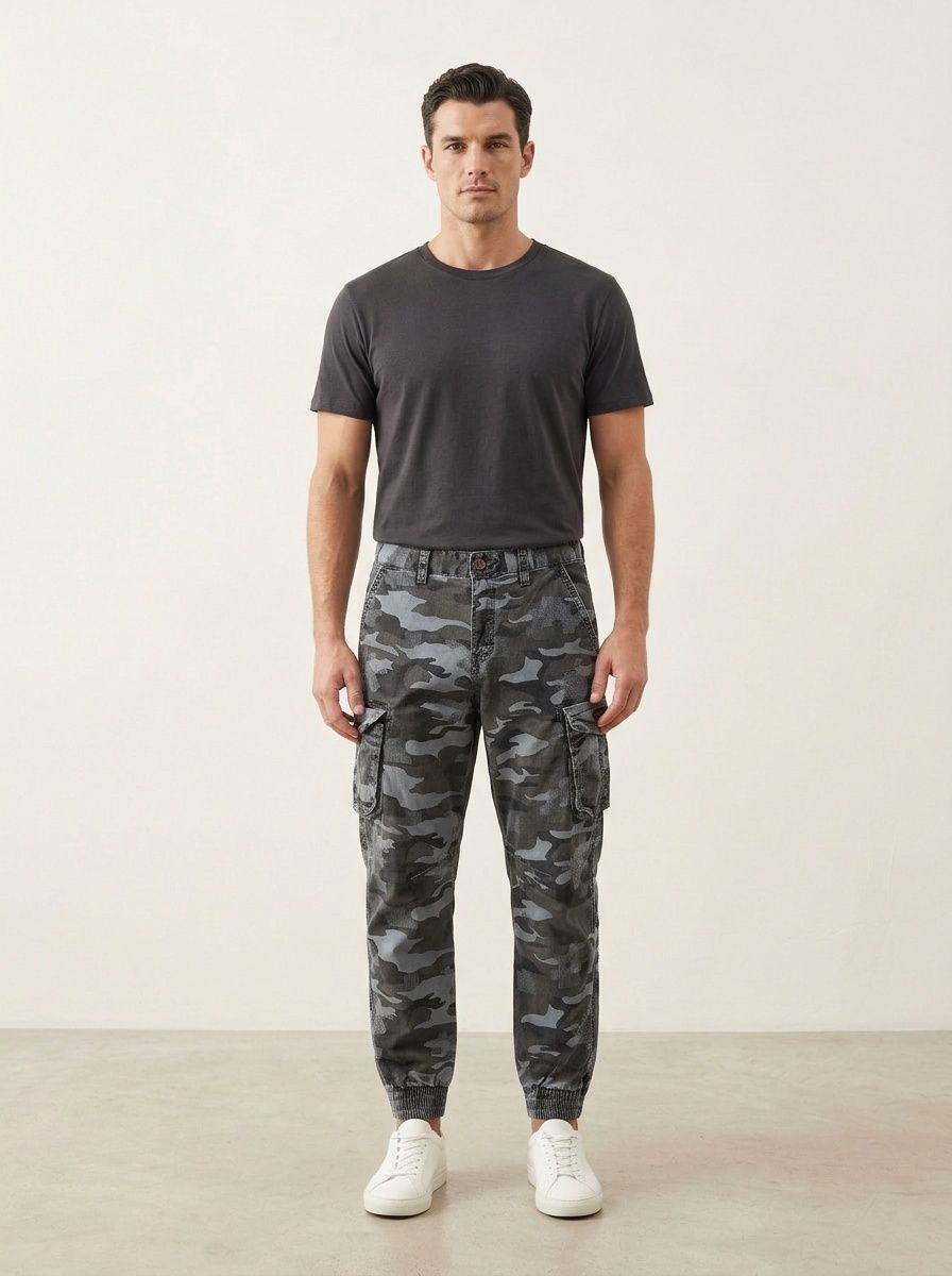 Vintage-Inspired Stretch Men's Cargo Pants for High Street Casual Wear