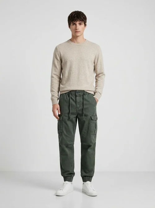 Slim Fit Stretch Vintage Cuffed Men's Cargo Pants for Casual Athletic Wear