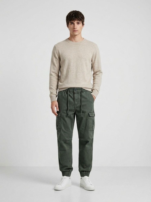 Slim Fit Stretch Vintage Cuffed Men's Cargo Pants for Casual Athletic Wear