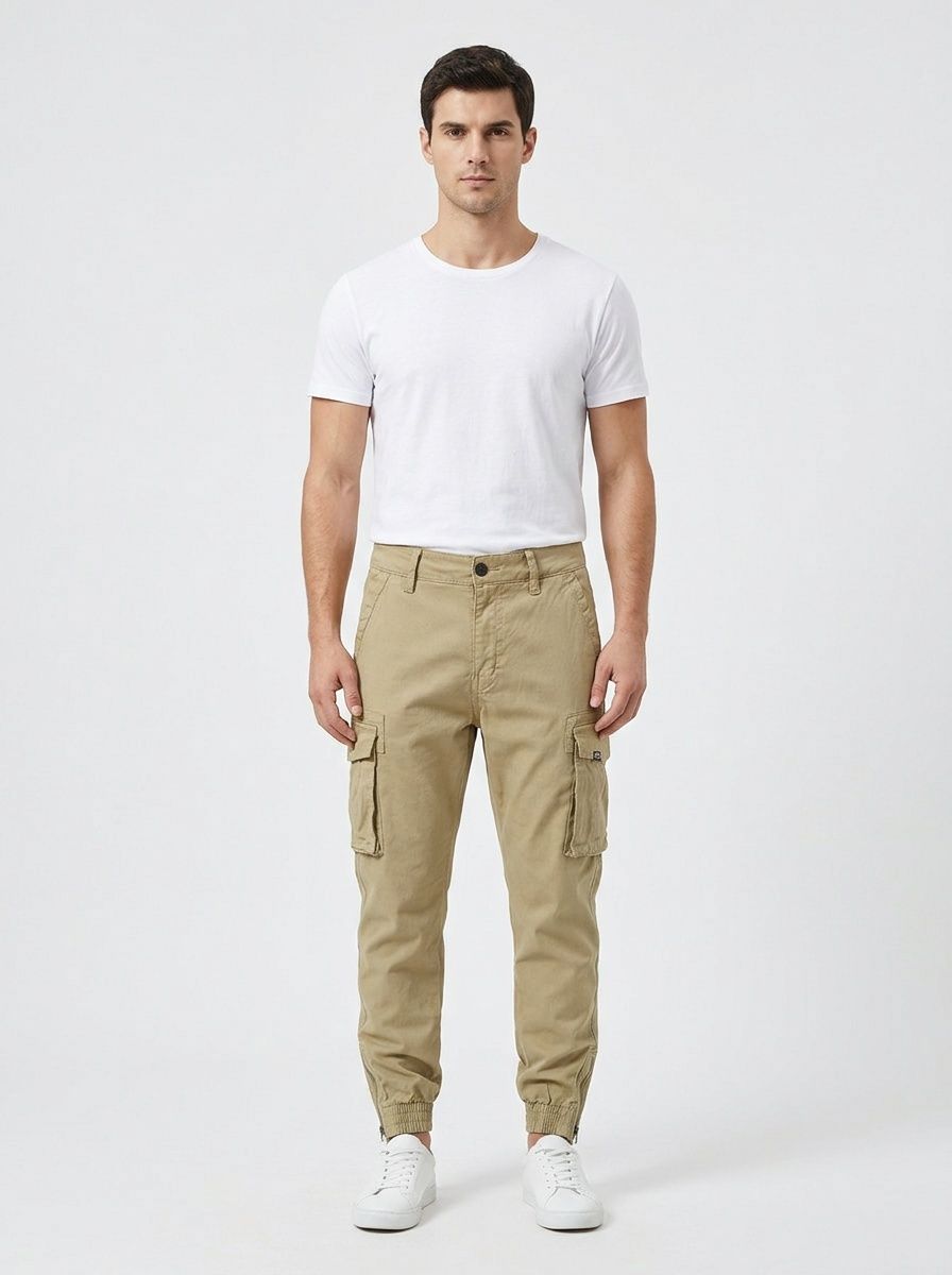 Retro Cuffed Stretch Men's Cargo Pants for Casual Athletic Wear