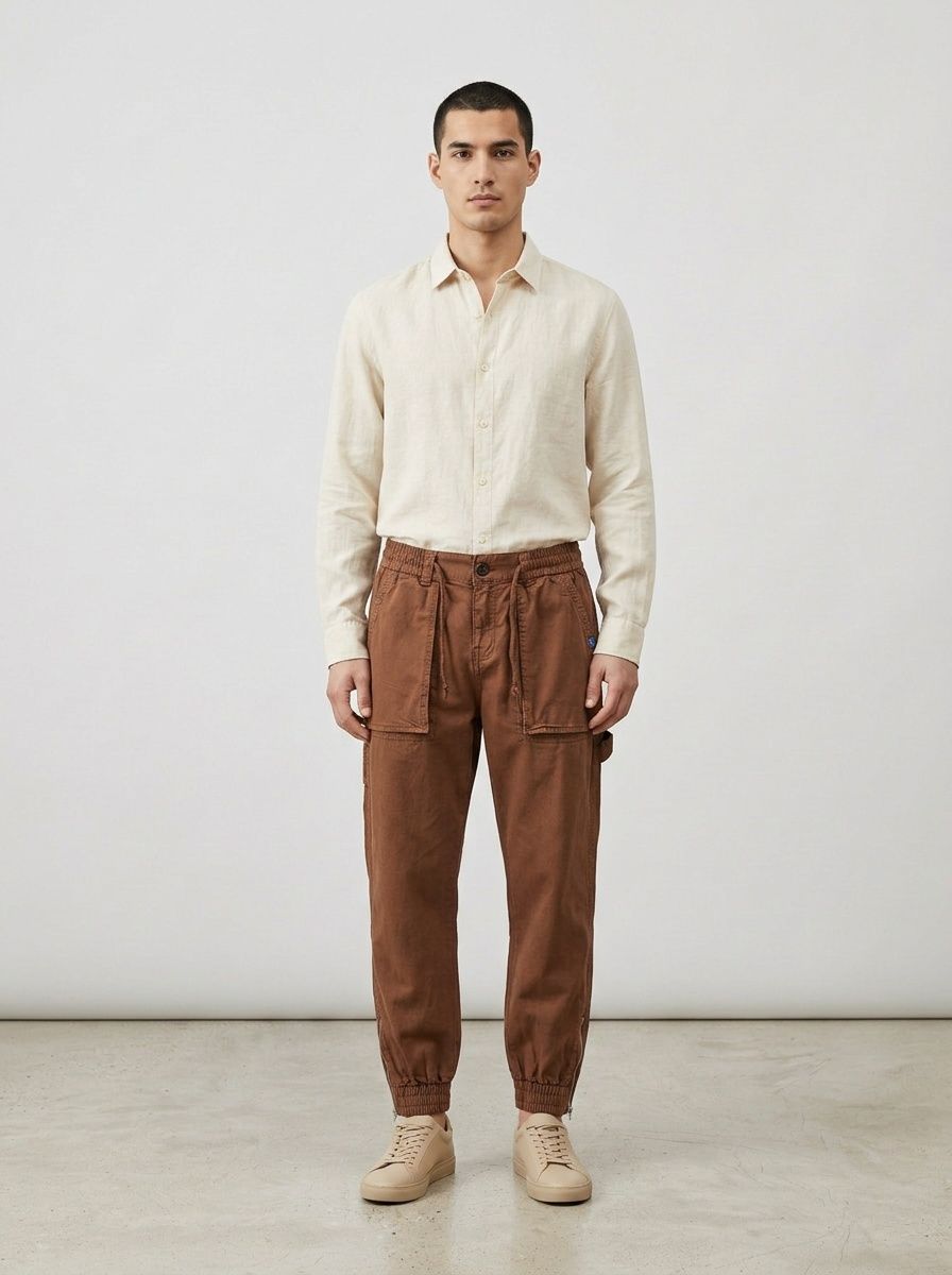 Vintage-Style Functional Tapered Men's Cargo Pants for Casual Outdoor Wear