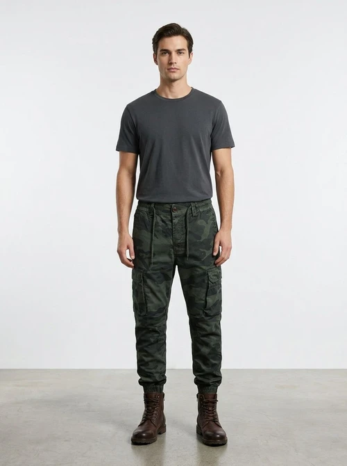 Pantalones cargo con puños y múltiples bolsillos de camuflaje para hombre, estilo informal