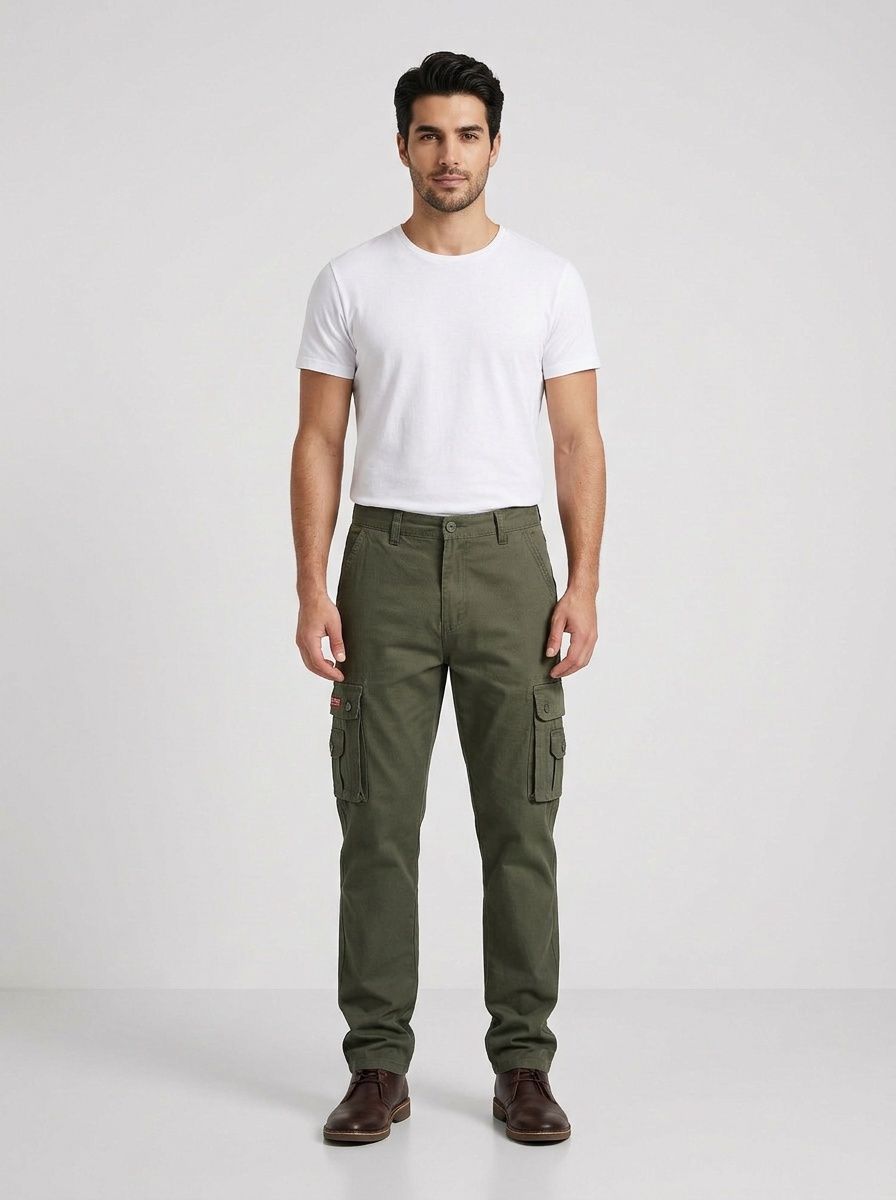 Pantalon cargo pour homme à jambes droites et poches multiples, idéal pour un style décontracté.