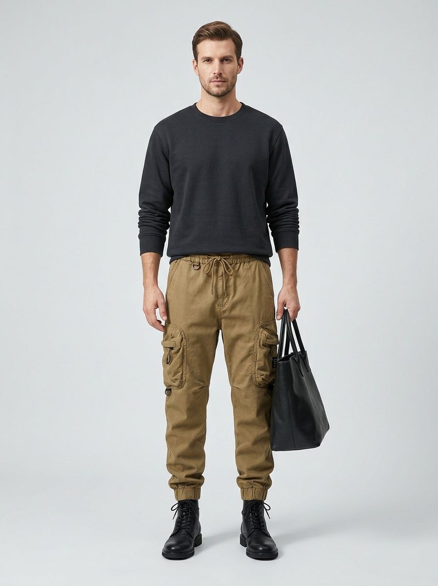 Vintage Multi-Pocket Tapered Men's Cargo Pants for Outdoor Casual Wear