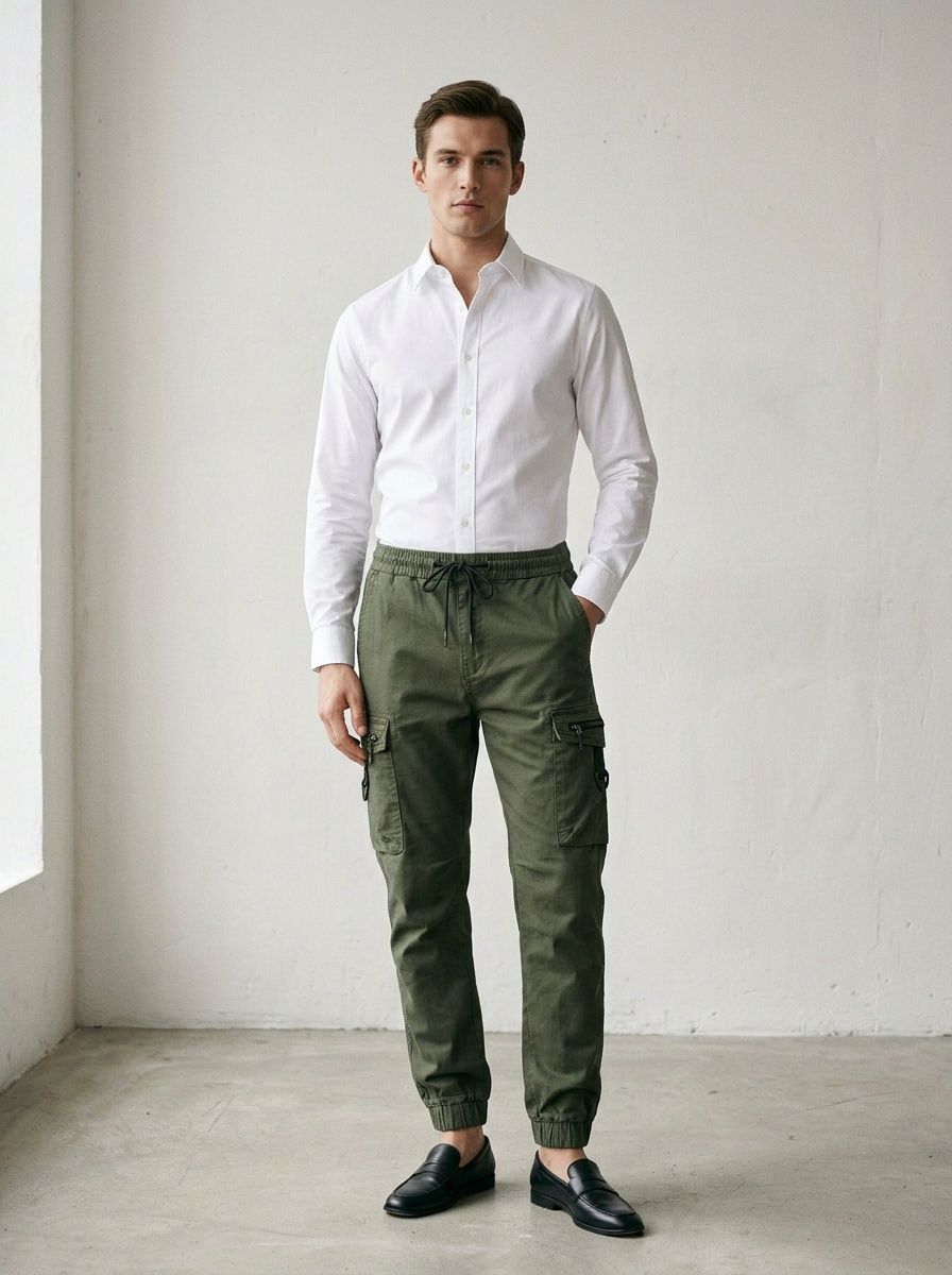 Multi-Pocket Functional Cuffed Men's Cargo Trousers for Casual Streetwear